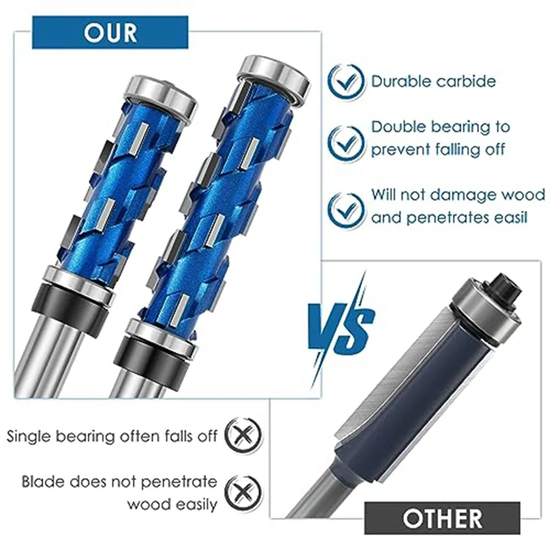 ABBN-2Pc フラッシュカットルータービット 1/2 インチシャンク、ダブルベアリングスパイラルトリミングツール木工フライスカッターツール木材用