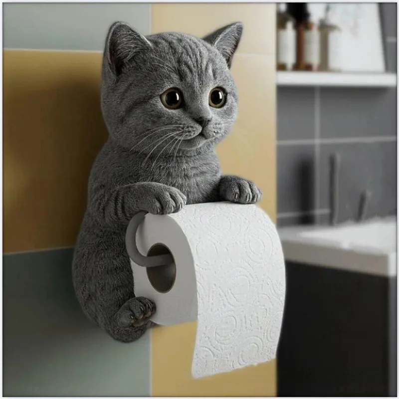 

Cute cat roll paper storage tissue holder toilet paper holder resin decoration pendant bathroom accessories paper towel holder