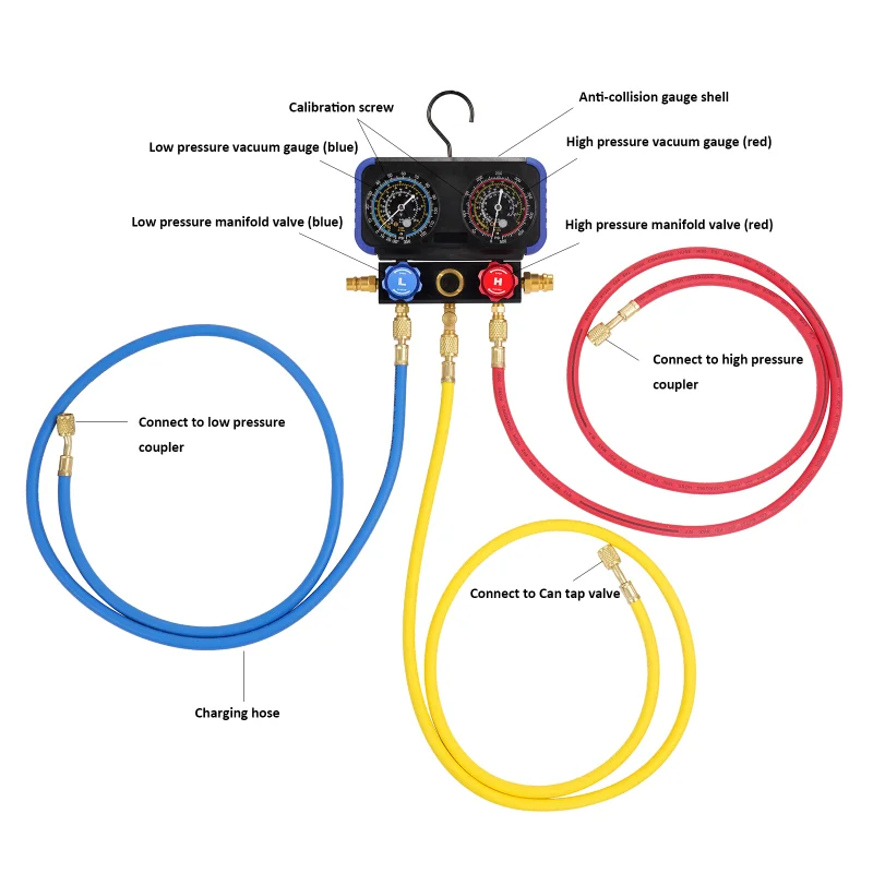 Anticollision Refrigeration Machine Pressure Gauge Manifold Gauge Fits R12 R22 R134A R502 Refrigerants