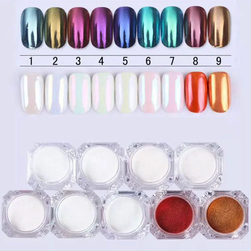 

9Pcs Glitter Powder Nail Art Safe Easy Apply Mirror Effect Long Lasting Fashion Personalized Style 1g Nail Art Powder