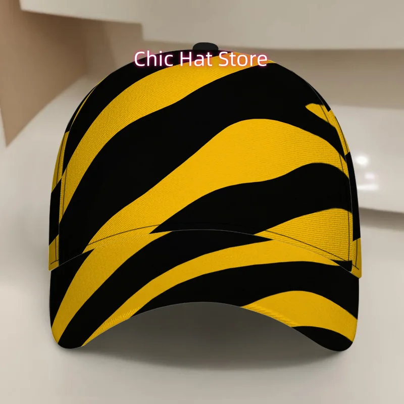 1pc of a Classic Baseball Cap Featuring Bold Yellow And Black Stripes, Designed to Be Lightweight And Adjustable. It'S Perfect f