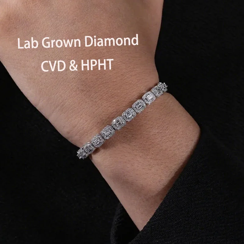 3.7-5.3 ct Emerald Cut And Round Cut Lab Grown Diamond Bracelet 14K 10K Gold For Women/Men Anniversary Gift