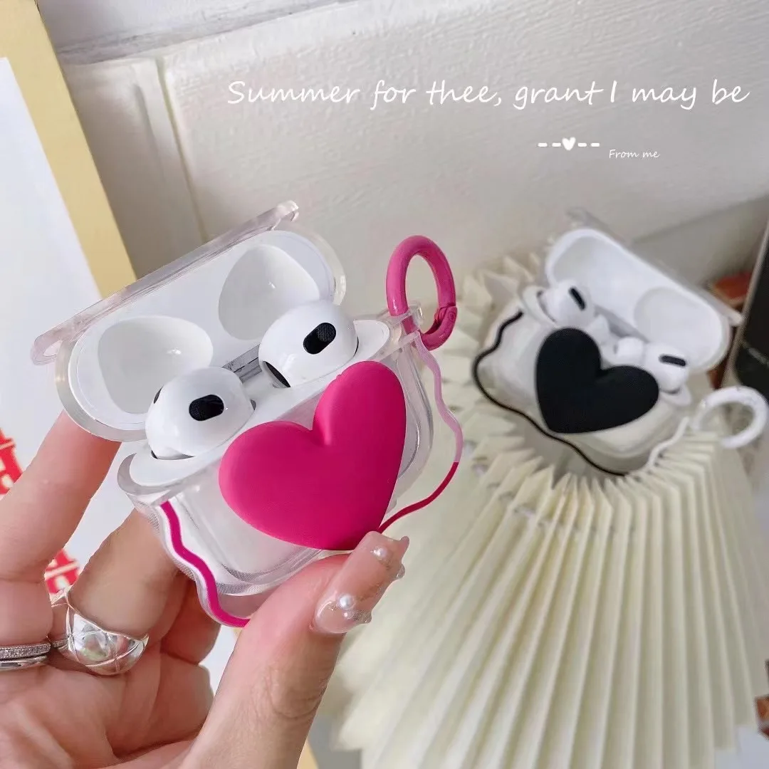 Ins Wave Case for Apple AirPods 1 2 Case 3D Colourful Heart Girls Cover for AirPods 3 Air Pods Pro 2nd Wireless Box With Keyring