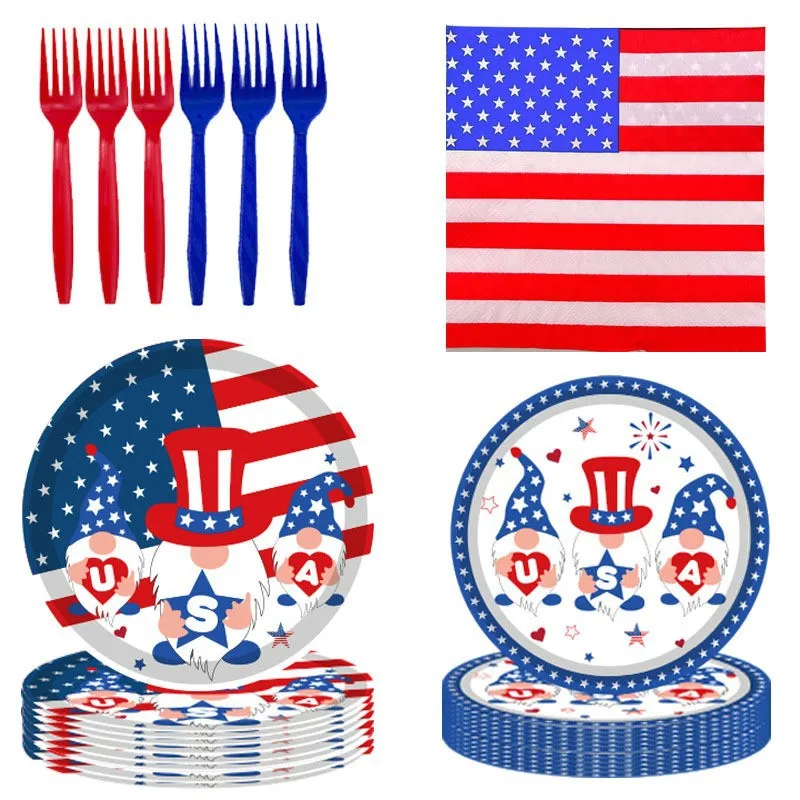 2023 New American Independence Day Party Plate Knife Fork Spoon Cup Paper Plate Table Cloth Disposable Tableware Supplies