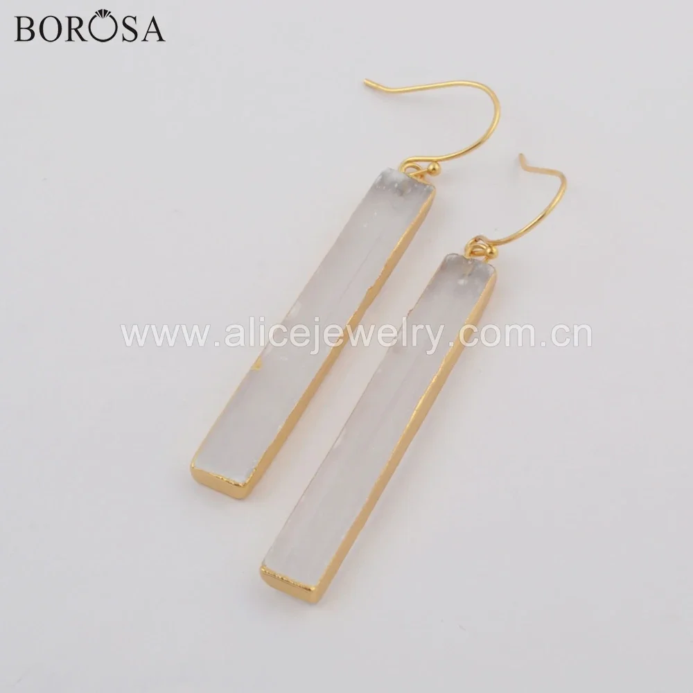 BOROSA 5/10Pairs New Arrival Gild Rectangle Transparent Selenite Drop Earrings Jewelry Elegant Lady Natural Gems as Gifts