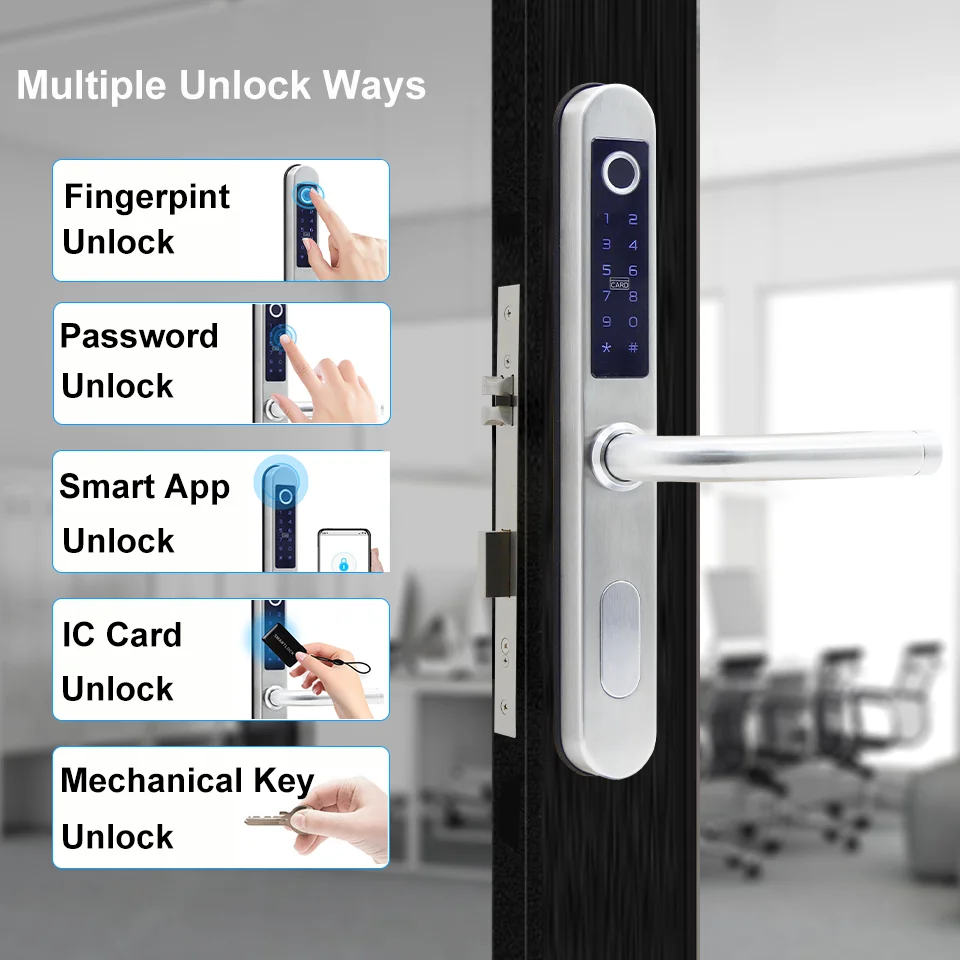 Euro 5572 3585 Keyless Smart Lock TTlock WiFi Fingerprint Door Lock for Aluminum UPVC Sliding Door Digital Hook Smart Door Locks