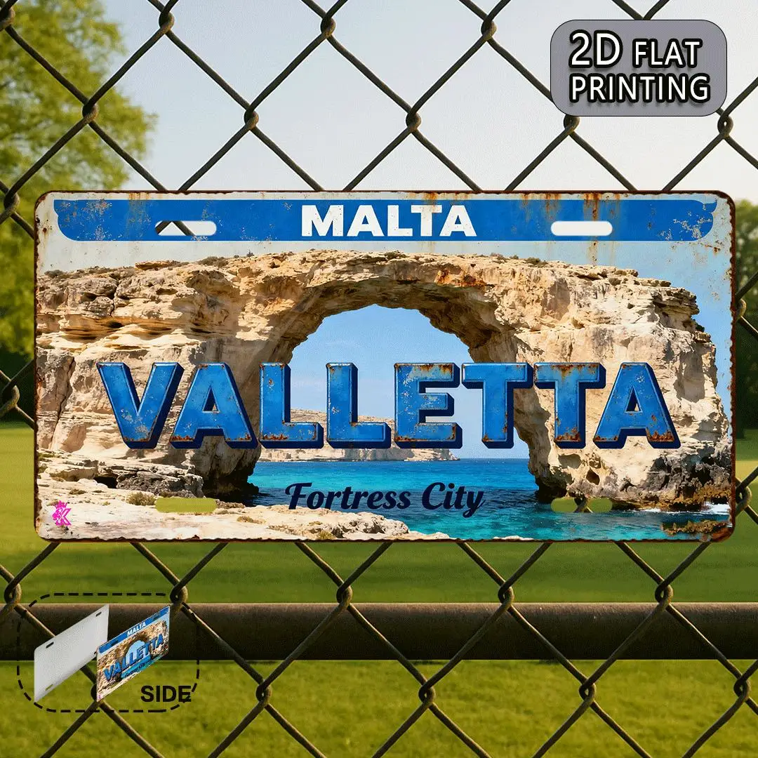 Valletta Malta Fortress City License Plate Tin Sign - Vintage Durable Metal Plaque Wall Decor, Home Office Bar Man Cave Wall Art