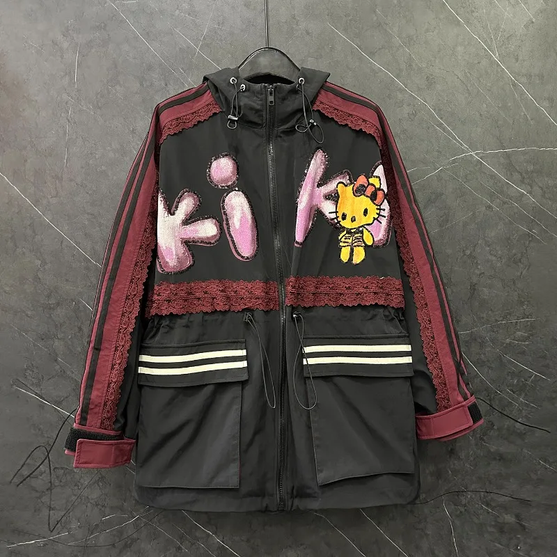 2025 Autumn Winter New Heavy Industry Cartoon Y2k Hooded Jacket For Ladies Loose Casual Age-Reducing Long-sleeves Top Jaquetas