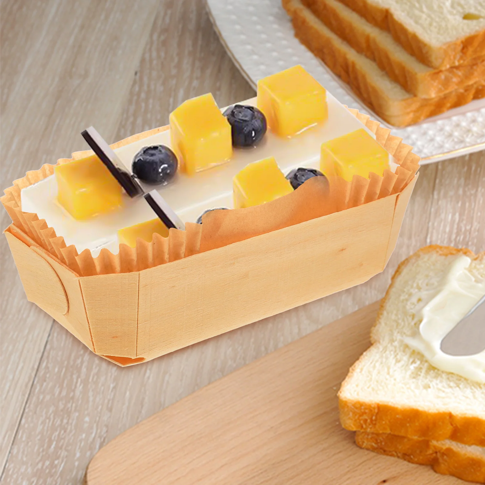 Wooden Box Paper Tray Baking Pan Multi-function Loaf Cake Mold with Liner Household Bread