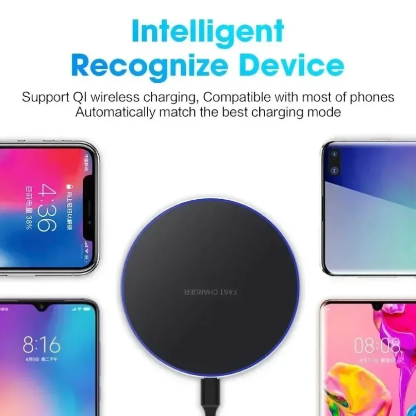 XIKCU Lightweight Desktop Wireless Charger Pad For iPhone 16 15 14 13 12 Pro Max Samsung Xiaomi Cell Phone Fast Charging Station