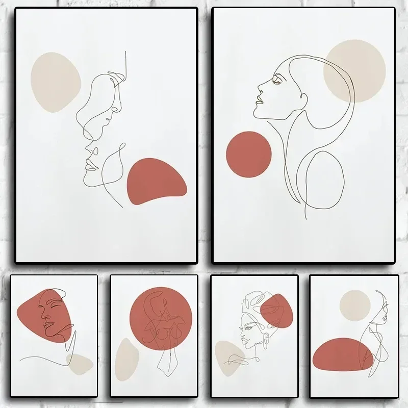 1pc frameless Canvas Painting Line Drawing Female Minimal Nordic Modern  Home Decor Picture Posters Canvas Painting Poster Be