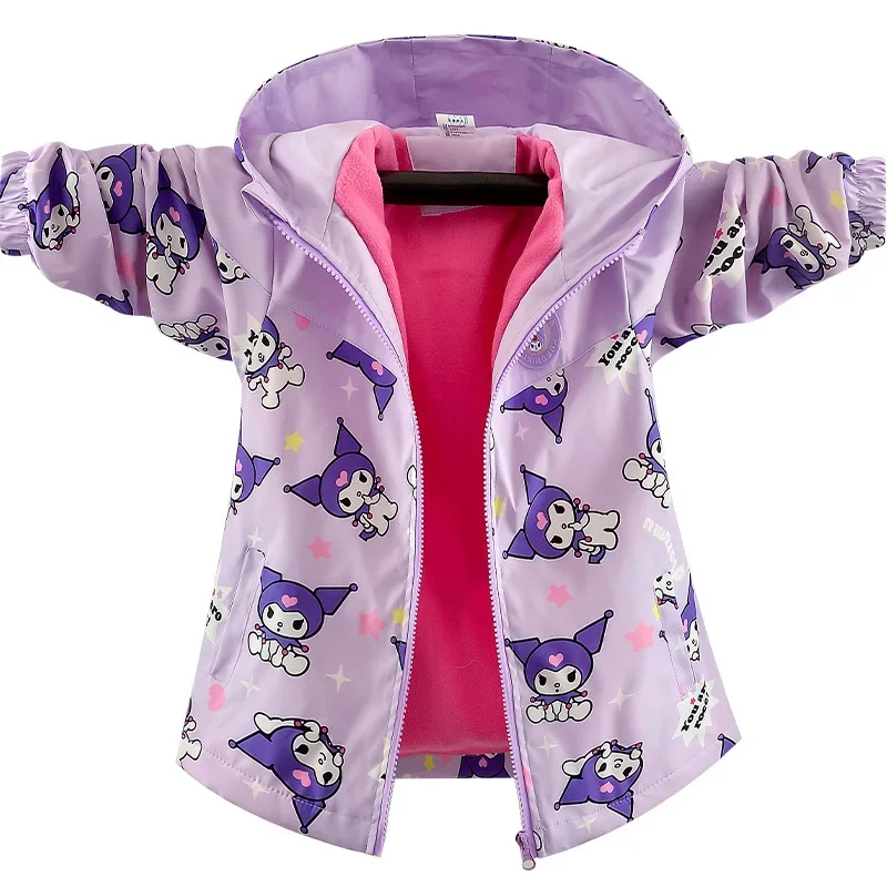 Girls' jacket storm jacket casual  fleece 2024 new autumn flashing light plus fleece spring  children's fashionable clothing