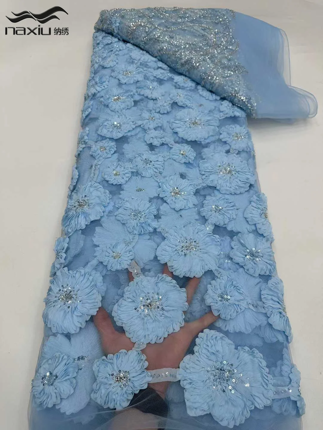 

Madison 3D African Beaded Groom Embroidered Lace Fabric High-end French Nigerian Sequin Lace Fabric for Wedding Dress Party