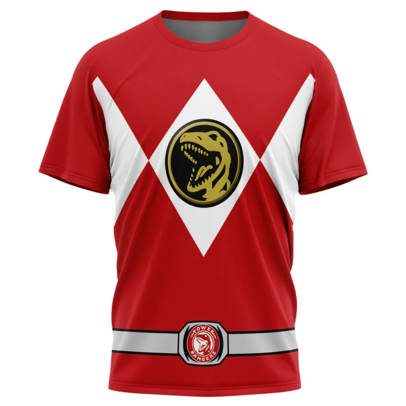 New Power Rangers Dinosaur Totem Nostalgic T-shirt for Sports and Fitness, Loose Large Size, Adult and Children's Short Sleeves