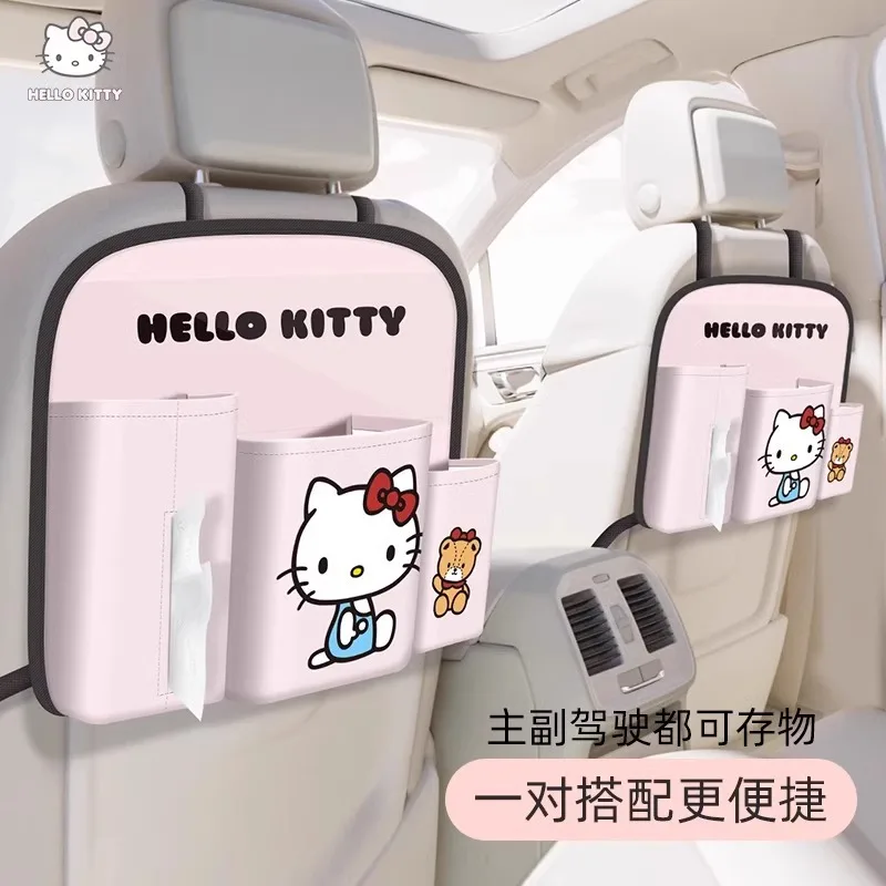 Sanrio Car Seat Back Storage Box Small Table Storage Bag Cup Holder Tissue Box Foldable Cartoon Hello Kitty Car Accessories Gift