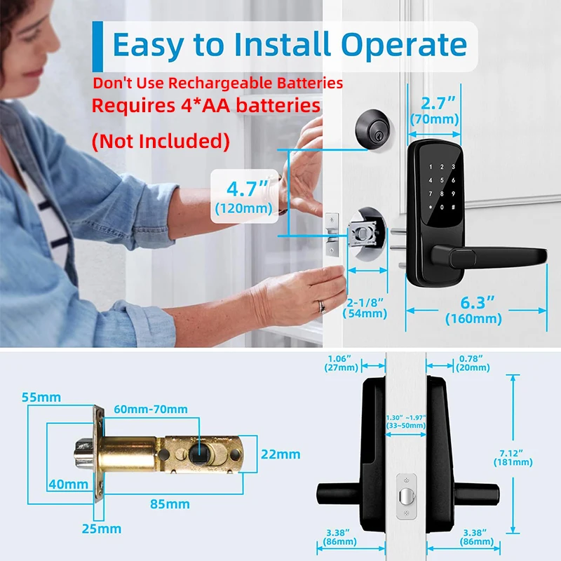 CIEPOJIT Smart Door Lock Fingerprint Electronic Deadbolt Keypad TTlock App Monitor Keyless Entry Auto Lock Easy Install Hotel