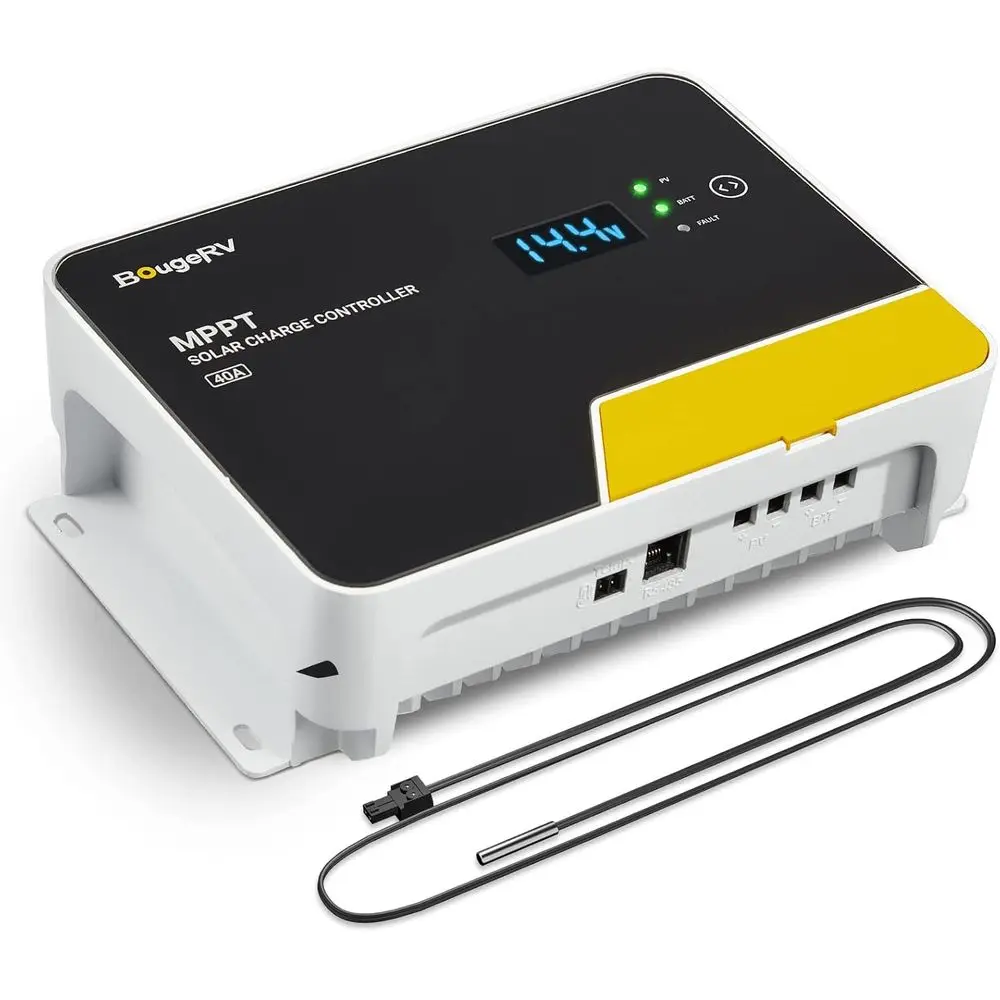 MPPT Solar Charge Controller 40A, with Remote APP Control, Backlit LCD Display, Temperature Sensor, 12V/24V/36V/48V Battery Regu