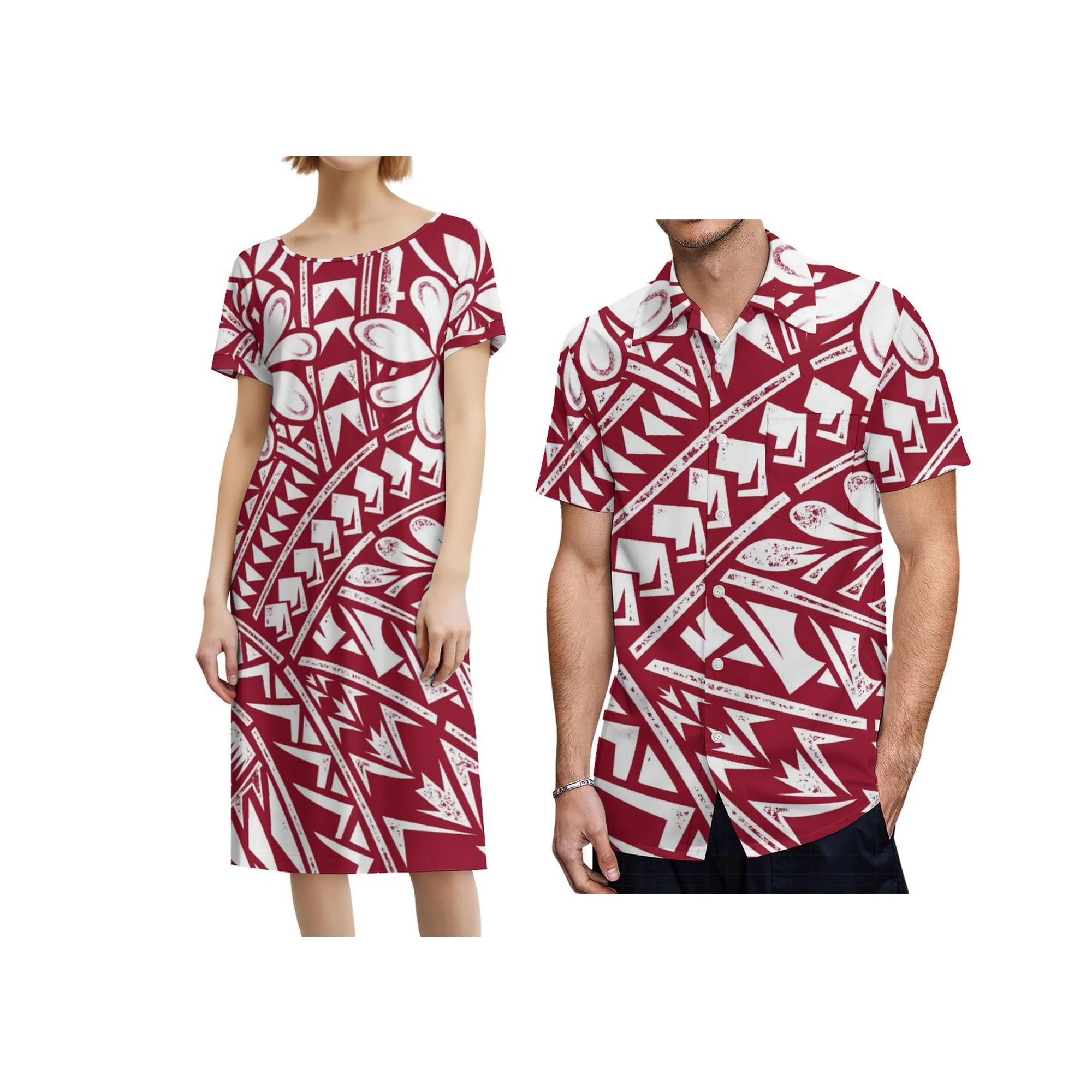 Wholesale Price Samoa Fashion Round Neck Short Sleeve Dress Casual Loose Travel Holiday Women Tribal Ethnic Polynesian Style