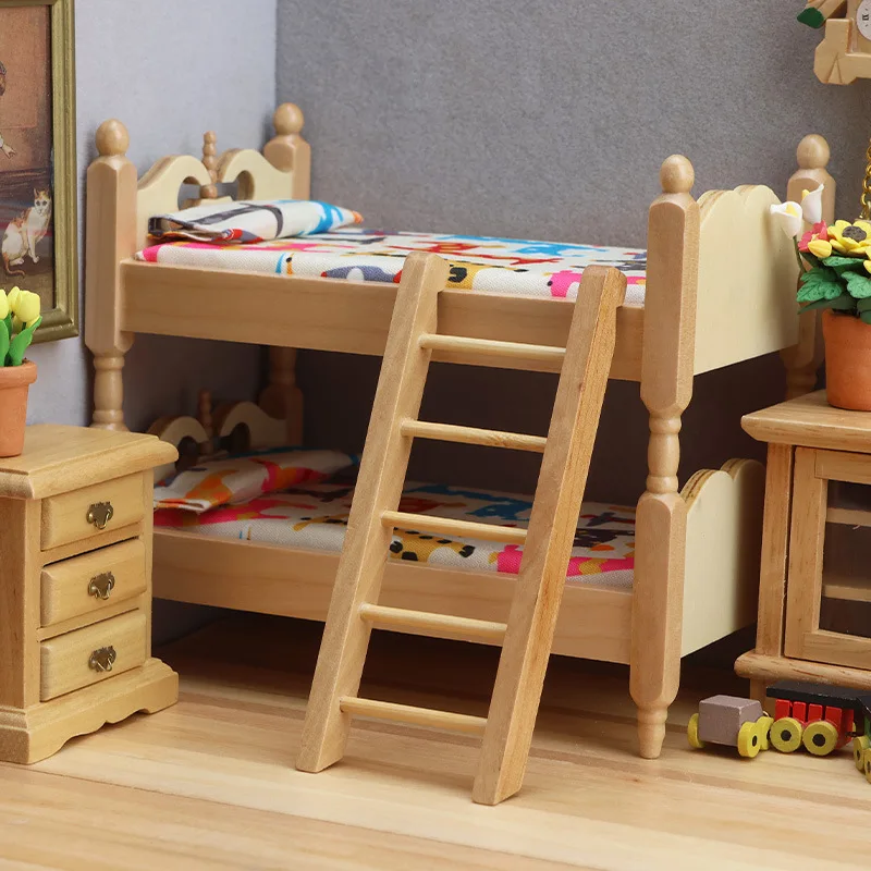 

1:12 Scale Dollhouse Miniature Furniture - Wooden Bunk Bed & Nightstand, Ob11 Kids' Room Decor, Realistic Miniature Toy