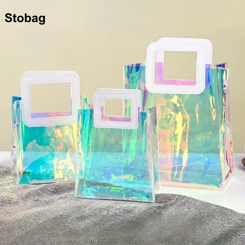

StoBag 5 шт., лазерная цветная подарочная сумка-тоут, сумка для покупок, пластиковая упаковка для конфет, ювелирных изделий, свадьба, день рождения, вечеринка, фестиваль