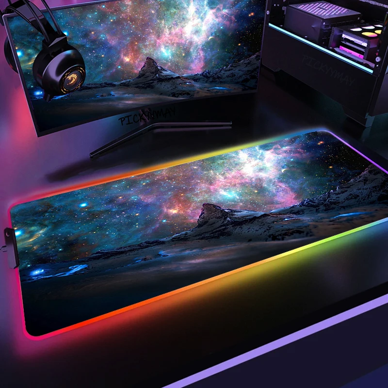 Purple Clouds Space Large RGB Mouse Pad XXL Gaming Mousepad LED Mouse Mat Gamer Mousepads Table Pads Keyboard Mats With Backlit