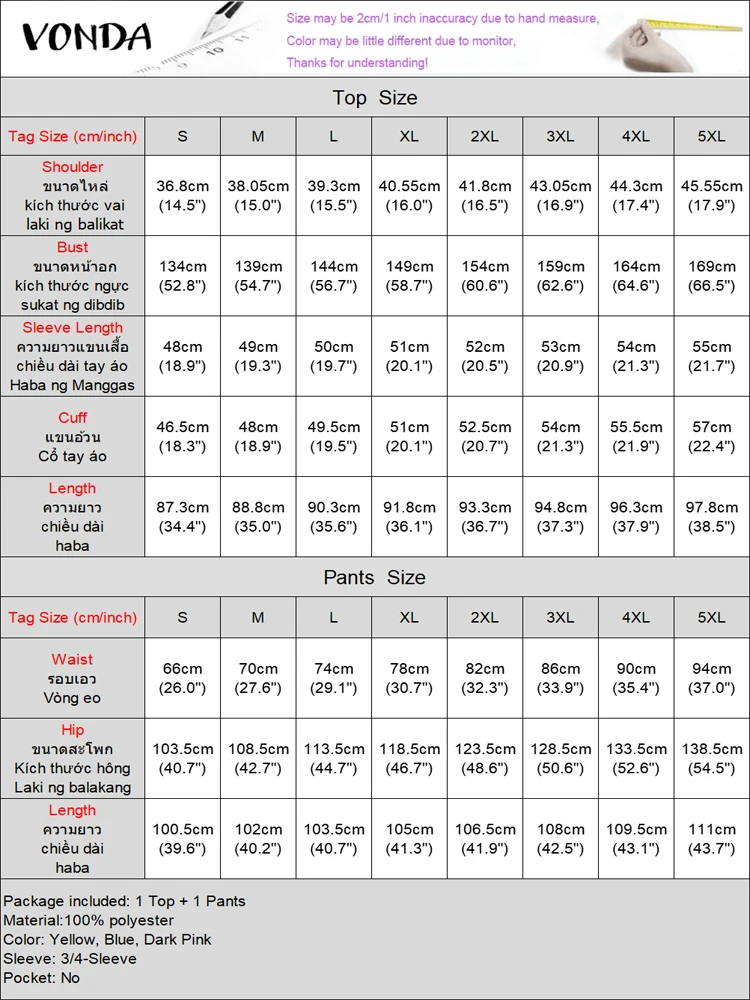 VONDA Vintage Bohemian ชุดกางเกง 2025 ฤดูร้อนผู้หญิงพิมพ์เสื้อยาวและกางเกงขากว้างสบายๆหลวม 2 ชิ้นแฟชั่น 2 ชิ้นชุด