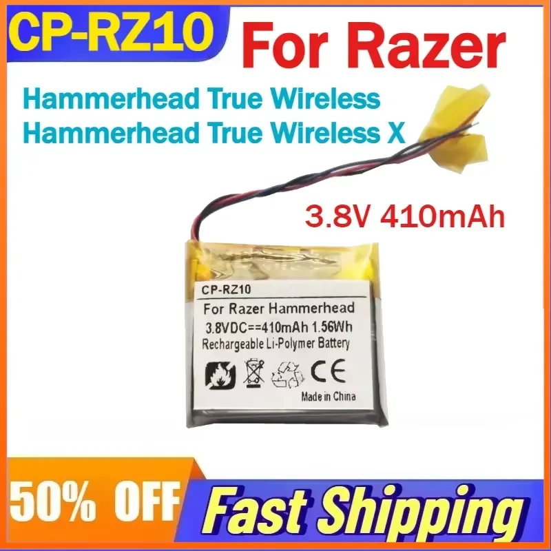 3.8V 410mAh CP-RZ10 Li-Ion Battery for Razer Hammerhead True Wireless/X Headphone Charging Case Batteries Accessories