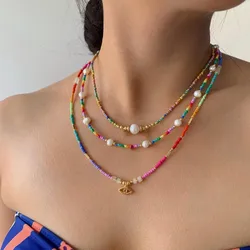 KKBEAD Boho Ethnic Tribe Style Necklace Choker For Women Gift Ins Fashion Evil Eye Pendant Necklaces Natural Pearl Jewellery