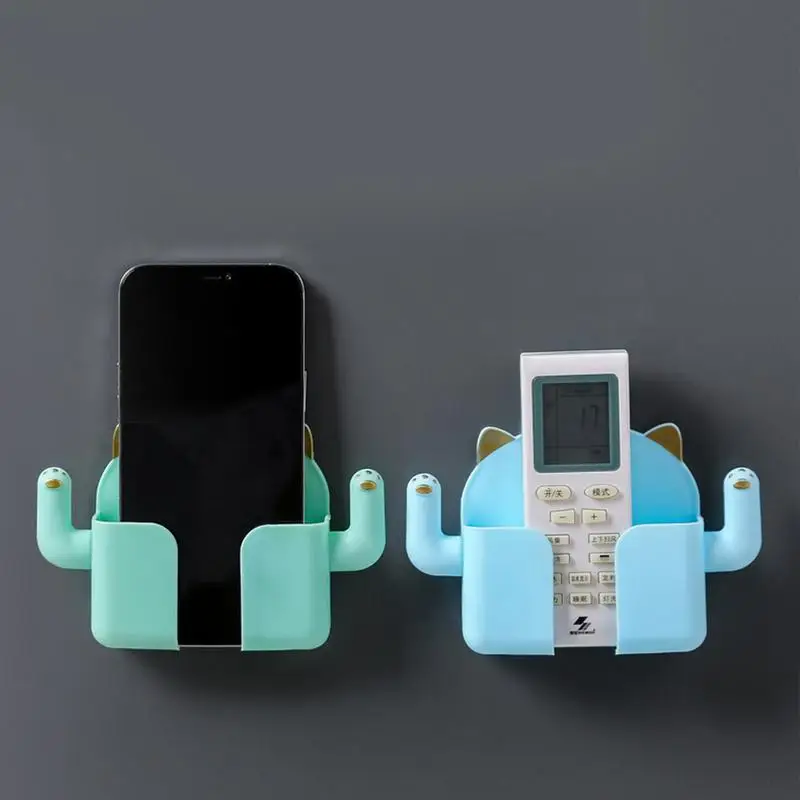 1pcs Punch-free Mobile Phone Holder Wall Mount Stand Remote Control Organizer Storage Box Charging Bedside Container Rack