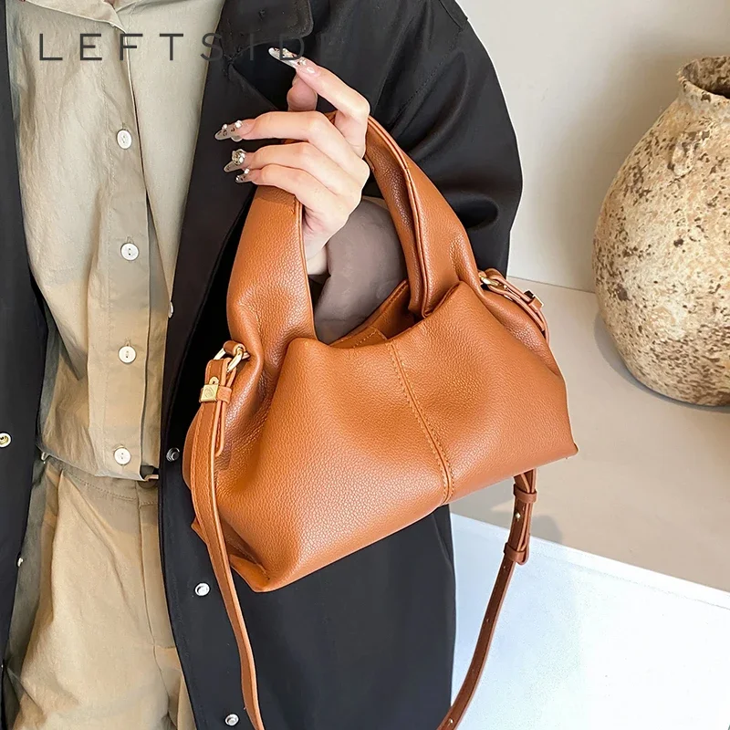 LEFTSIDE Design Retro PU Leather Crossbody Bag for Women 2024 Y2K Retro Trend Fashion Solid Color Underarm Shoulder Bag Handbags