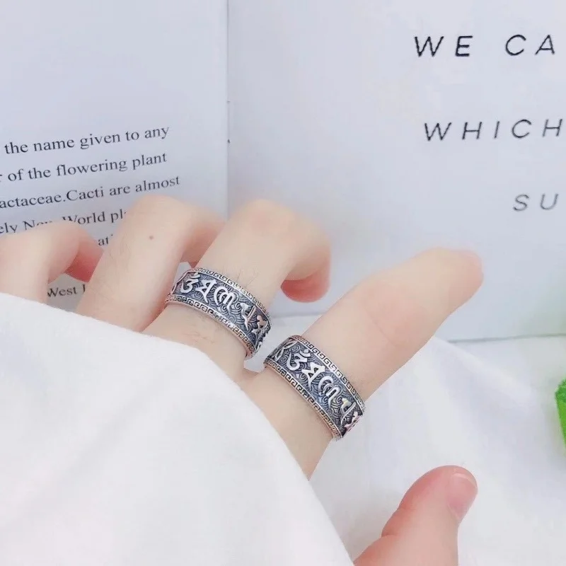 

Buyee 925 Sterling Silver Male Ring Finger Elegant Religion Open Ring for Men Fashion Buddhism Fine Jewelry Circle Gift