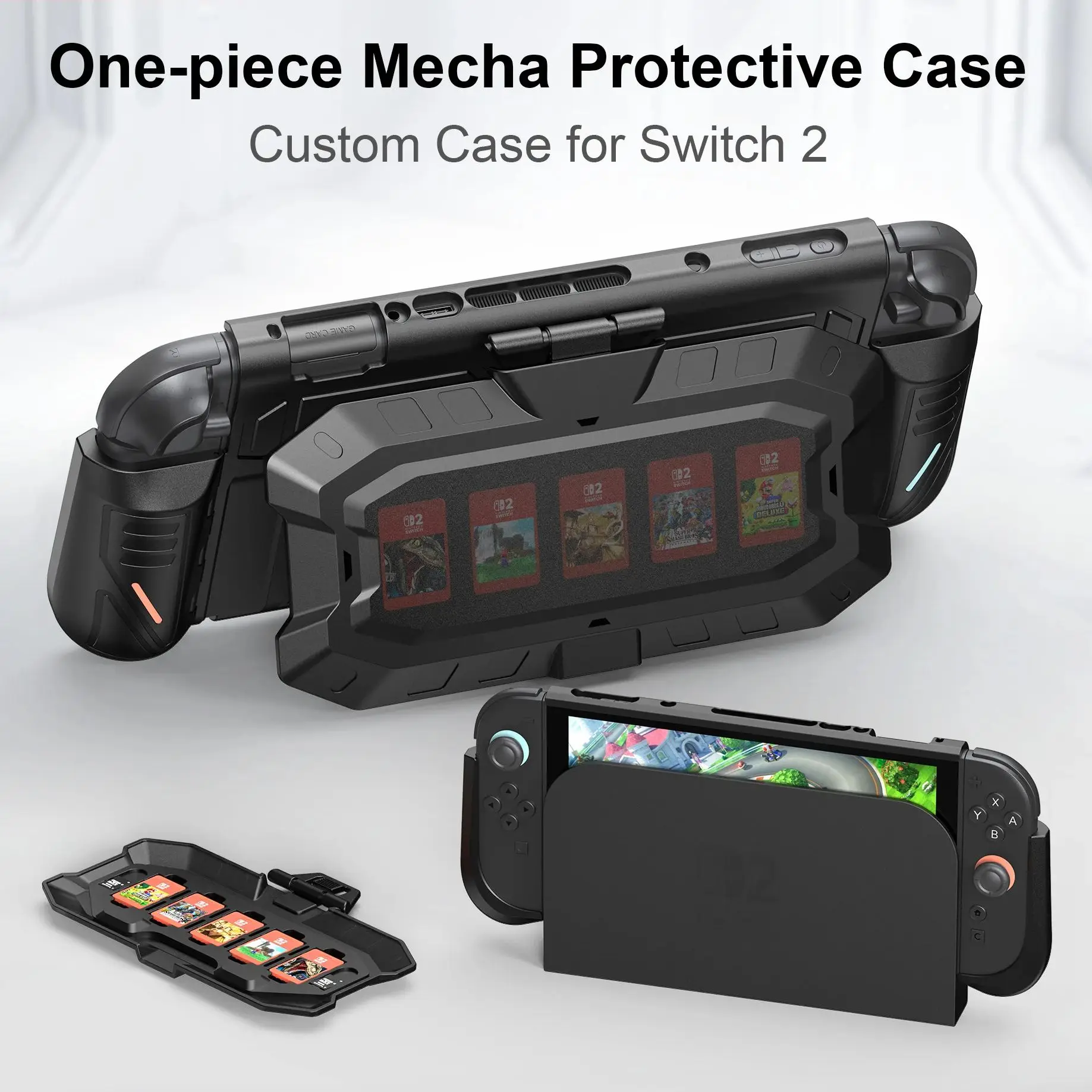 For Switch 2 Game Console Protective Cover with Game Card Storage Ergonomic Grip Protect Sleeve Detachable Gaming Accessories
