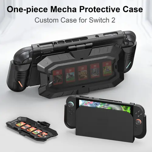 Imagen 1 del producto Funda protectora para consola de juegos Switch 2, con almacenamiento de tarjetas de juego, funda protectora con agarre ergonómico, accesorios desmontables para juegos