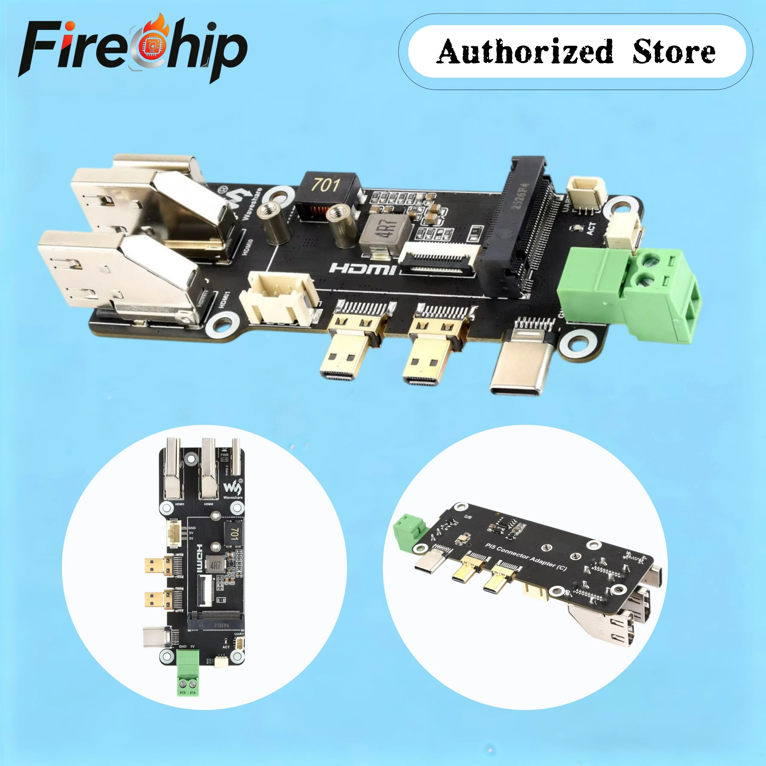 Raspberry Pi 5 PCIe To M.2 Multifunctional Adapter, Two Power Supply Methods, Supports Dual 4K