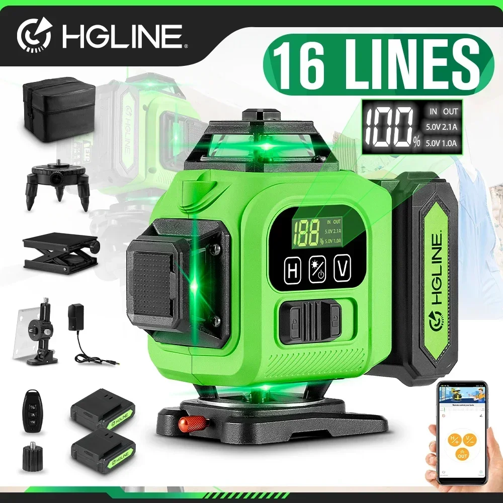 

HGLINE 4D 16 Lines Professional Laser Level 4x360° Cross Horizontal Vertical Levels Machine APP Remote Control Laser Level Tool
