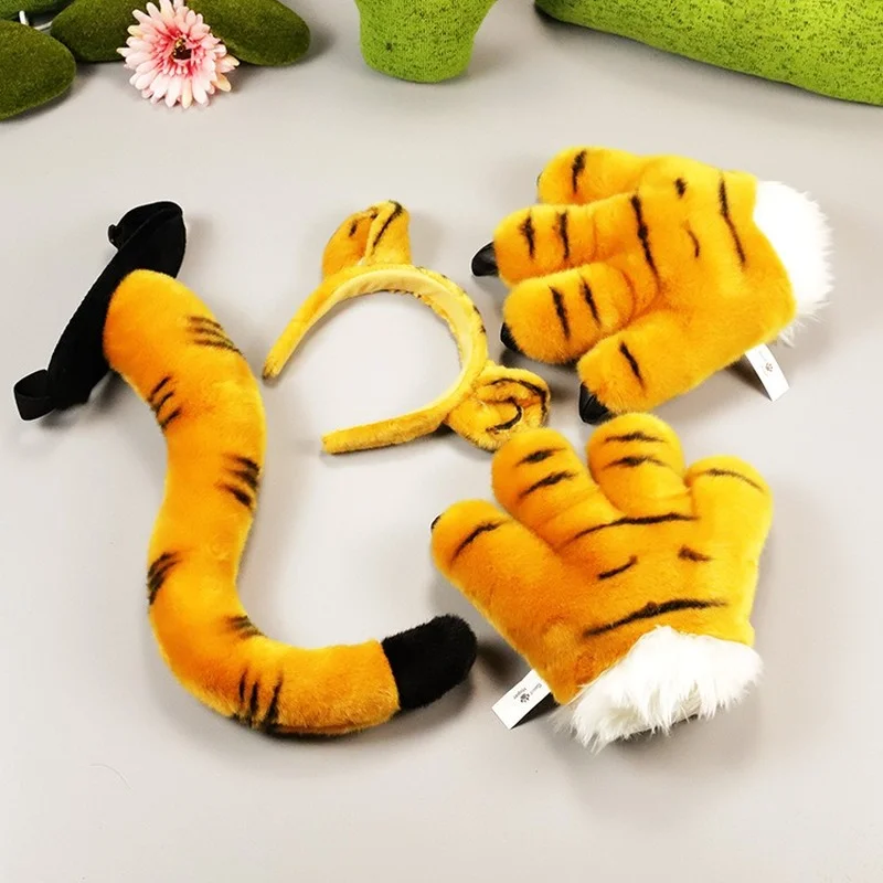 

Tiger Panda Dinosaur Tail Clip Ears and Gloves Cute Cosplay Set Party Decorative Toys Adult Children Halloween Christmas
