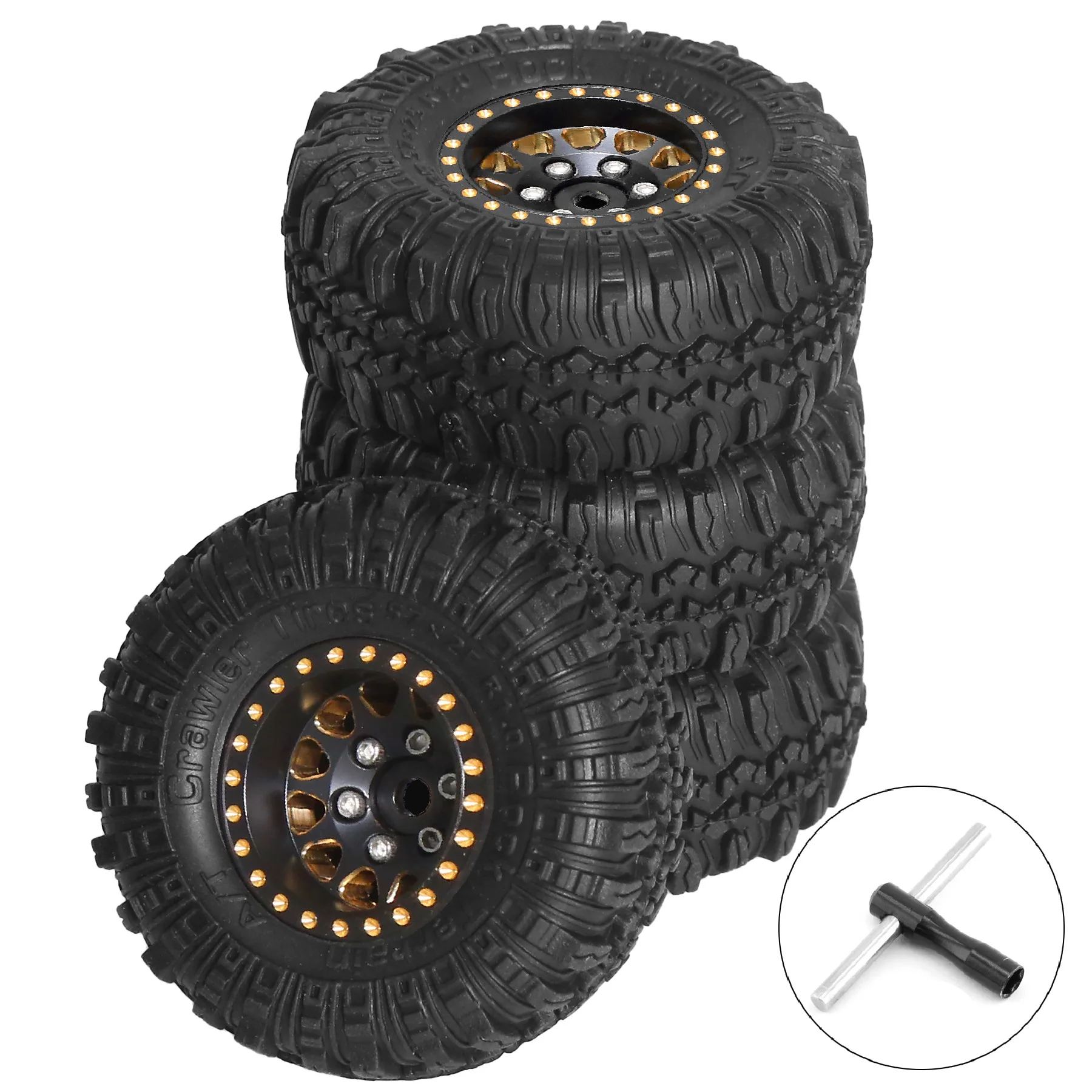 

1/18 TRX4M Land Rover Defender. 1,0-дюймовые черные и золотые колеса, латунные колеса для альпинизма, автомобильные латунные колеса, шины SCX24