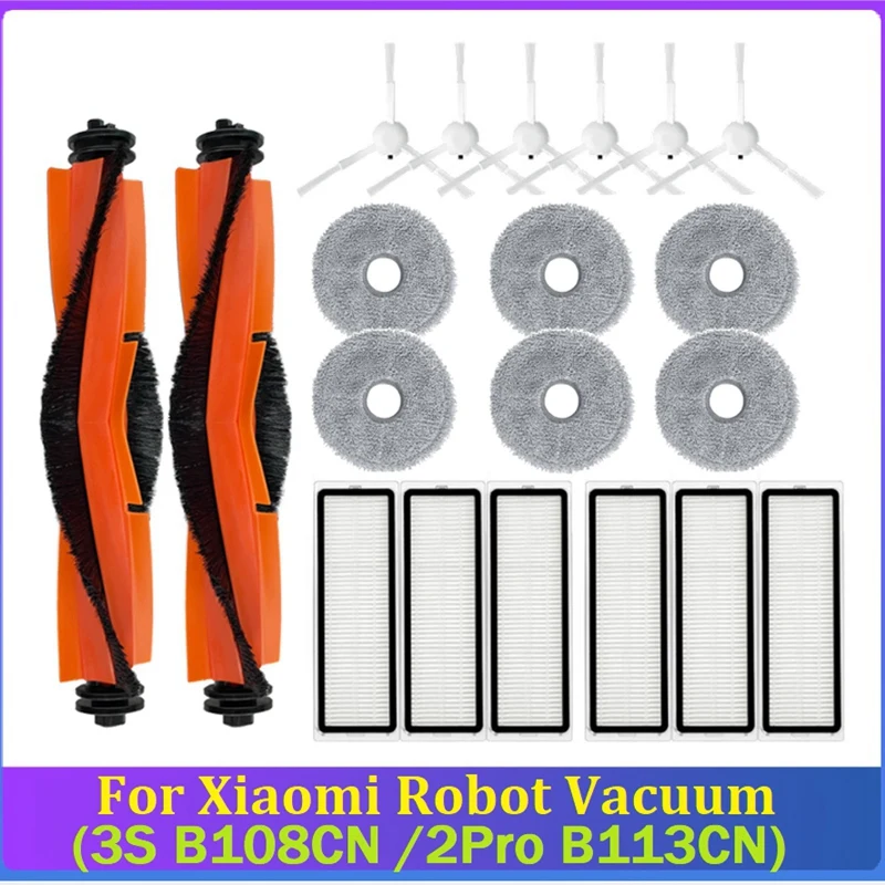 20PCS For Xiaomi Robot Vacuum 3S B108CN /2Pro B113CN Robot Vacuum Cleaner Replacement Accessories Main Side Brush Filter Mop