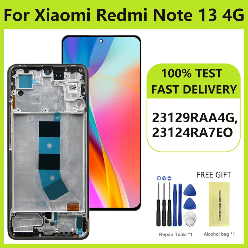 

Экран для Xiaomi Redmi Note 13 4G 23129RAA4G 23124RA7EO ЖК-дисплей цифровой сенсорный экран с рамкой для Redmi Note 13 4G