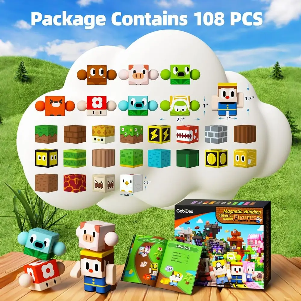 Juego de construcción magnética de 108 piezas con animales giratorios para regalos de cumpleaños y aprendizaje STEM para niños