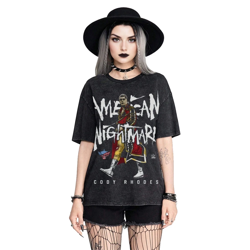 

Черная стираная футболка унисекс на тему борьбы с короткими рукавами и графическим принтом «Американский кошмар» Y2K Vibe, повседневная, удобная, свободная