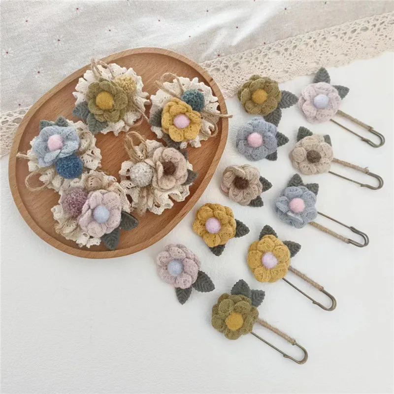 Fabric Knitted Flower Brooch Japanese Style Cute Versatile DIY Hanging Decoration for Bag Clothing Adorable Handmade Premium