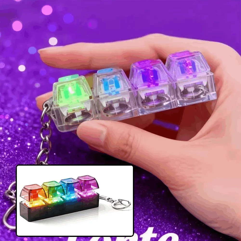 

LED Keyboard Keychain Fidget Toys Crystal Clicker Sensory Toy for Stress Relief Keyboard Keychain Fidget Gadget for Adults Kids