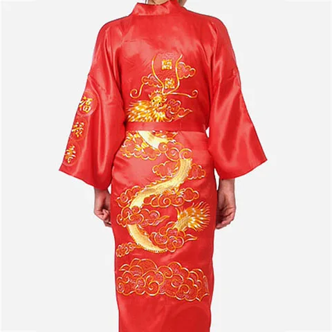 Oversized Size 3XL Bathrobes Chinese Women Silky Robe Nightgown Traditional Embroidery Dragon Kimono Bath Gown Sexy Sleepwear