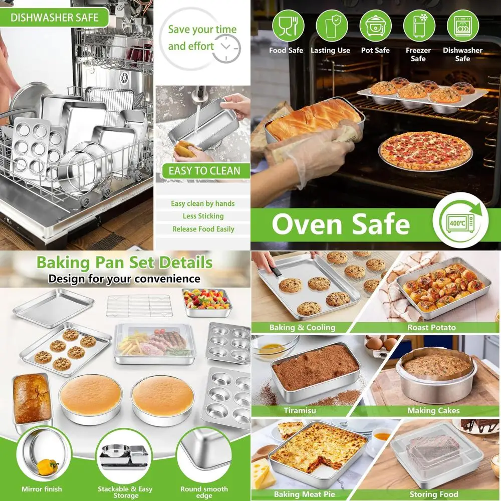 

11-Piece Baking Set: Pans, Rack, Lasagna Dish, Cake Pan, Muffin & Loaf Pans - Durable and Reusable