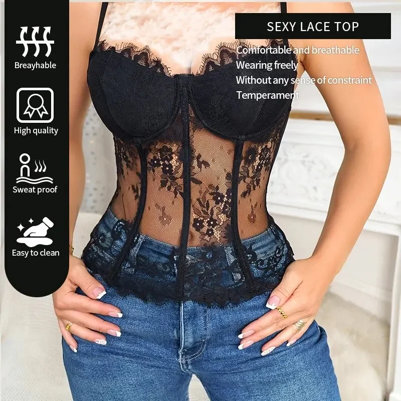 

Women's New Semi Transparent Fish Bone Tight Lace Corset Women's Sexy Mesh Wrap Chest Upper Women's Wrap Chest Underwear