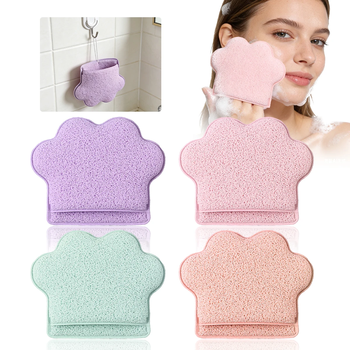 Guante de Esponja Limpiadora Facial con Forma de Pata de Gato - Guante Exfoliante Suave para Lavar el Rostro, Esponja Konjac Reutilizable, Desmaquillante de Limpieza Profunda