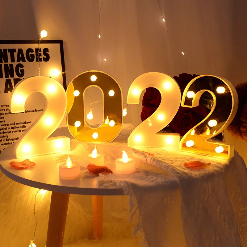 Gold White LED Alphabet Letter Number Light Luminous Battery Night Lamp Wedding Birthday Party Christmas Decoration For Home