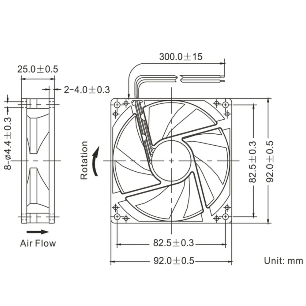 EC Motor 90mm 92mm X 25mm AC 110V 115V 120V 220V 240V Brushless Cooling Fan Large Air Flow Dual Ball Bearing 2800RPM 55.2CFM