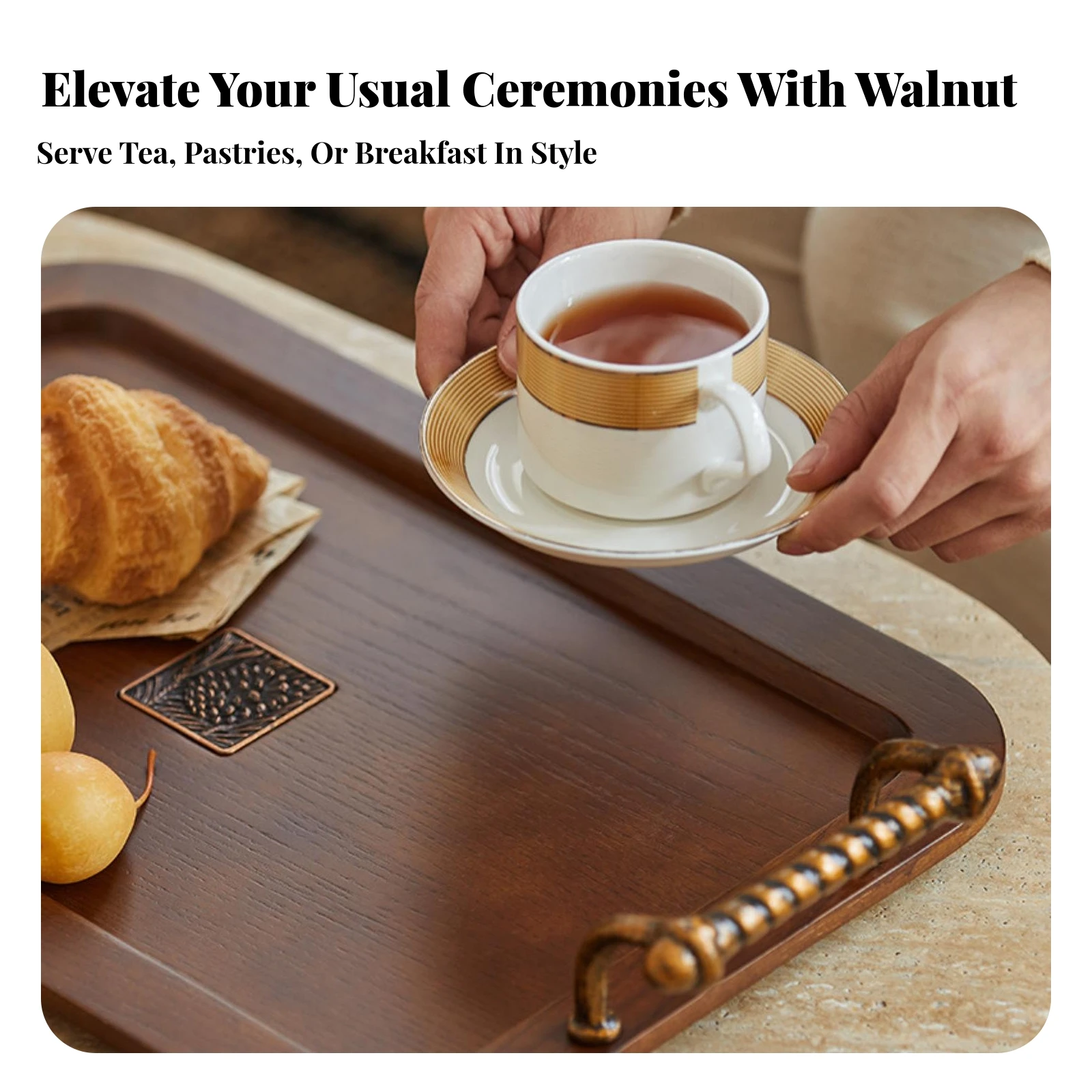 Rectangular Wood Tray with Handles Versatile Serving Tray with Handles Large Elegant for Entertaining, Afternoon Tea